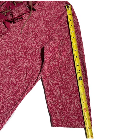 LRL Lauren Jeans Co Red Floral 3/4 Sleeve Lace Up Top Ruffle Women’s Size 1X - Picture 9 of 9